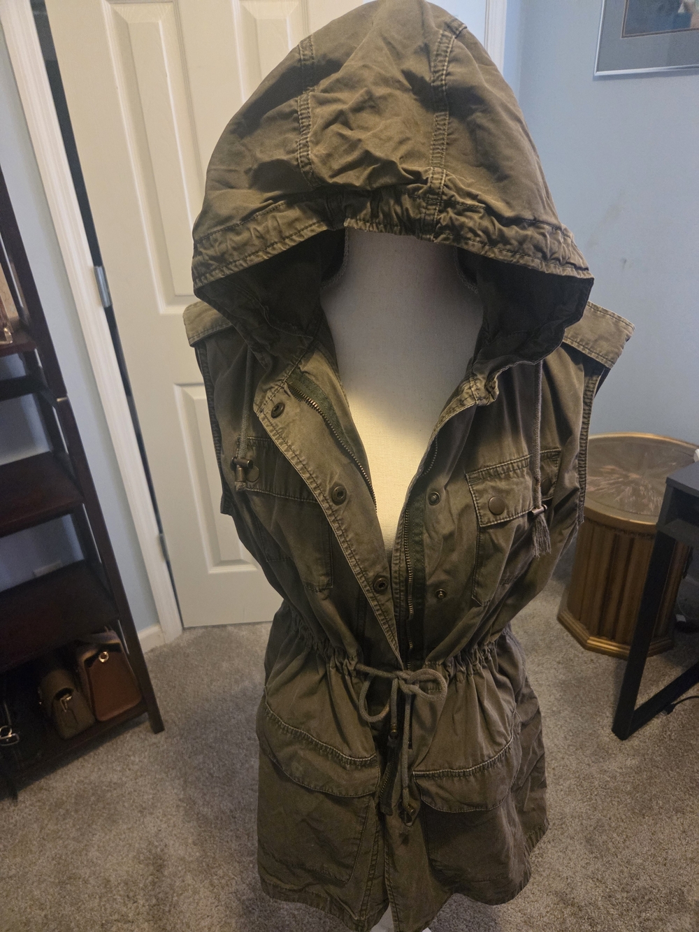 Banana Republic Olive Green Safari-style Hooded Utility Vest